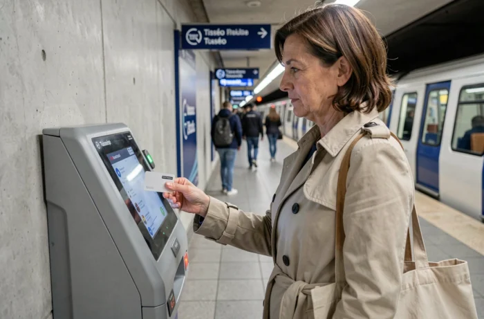Femme utilisant sa carte de transport Tisséo pour valider son accès dans une station de métro de Toulouse