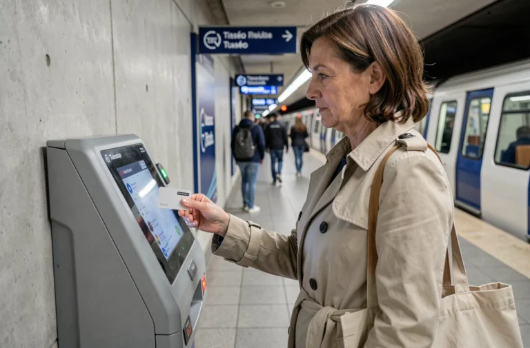 Femme utilisant sa carte de transport Tisséo pour valider son accès dans une station de métro de Toulouse